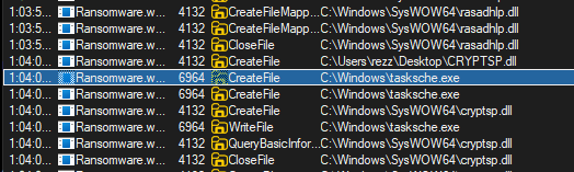 Procmon showing tasksche.exe file creation