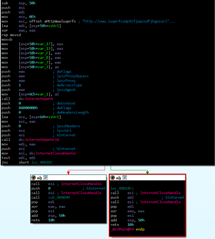 IDA showing kill-switch logic in main function