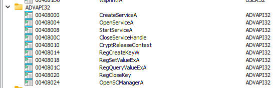Decompiler showing crypto API imports